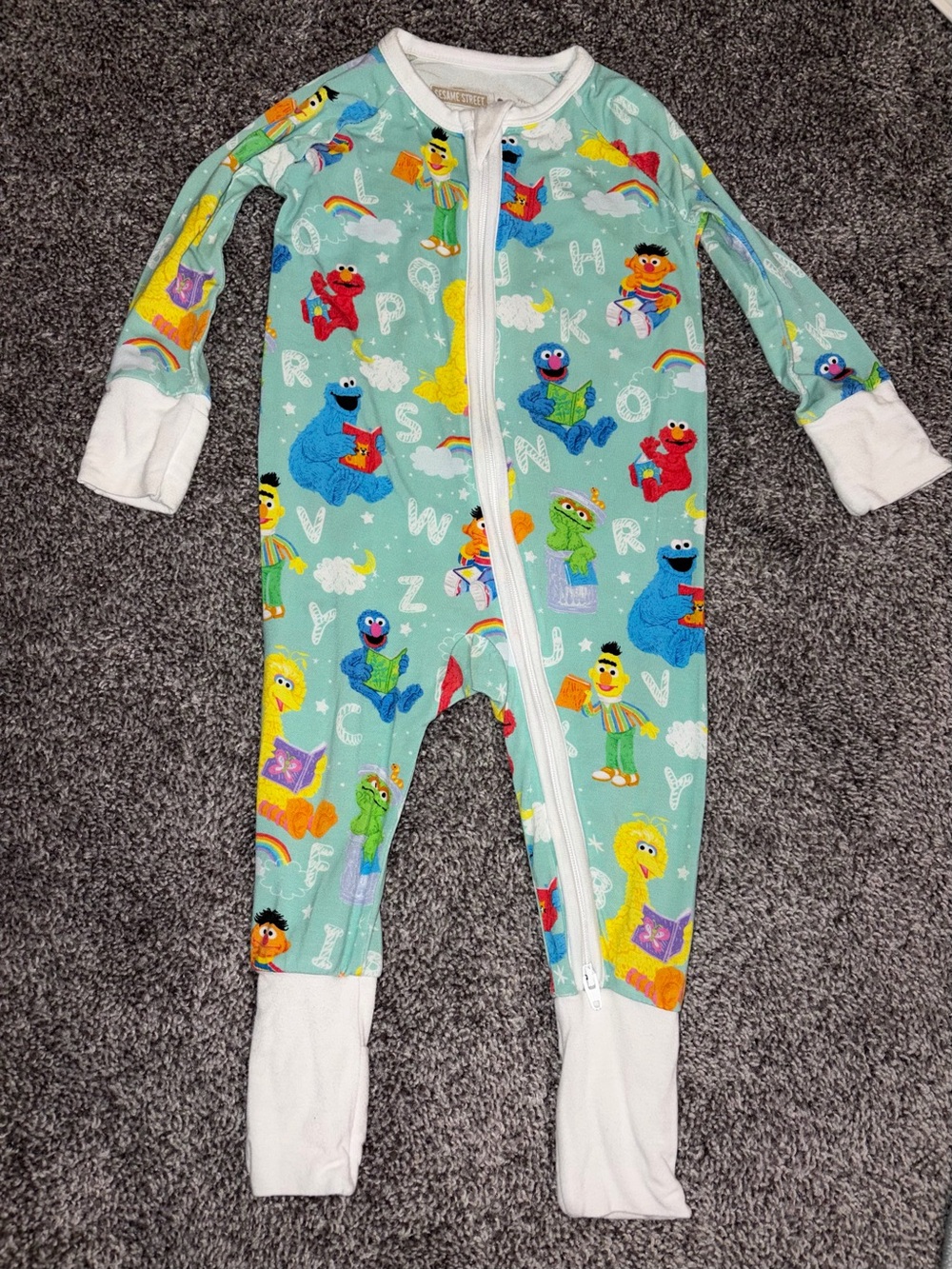 Little Sleepies Mint Green Sesame Street Character Footed One-Piece